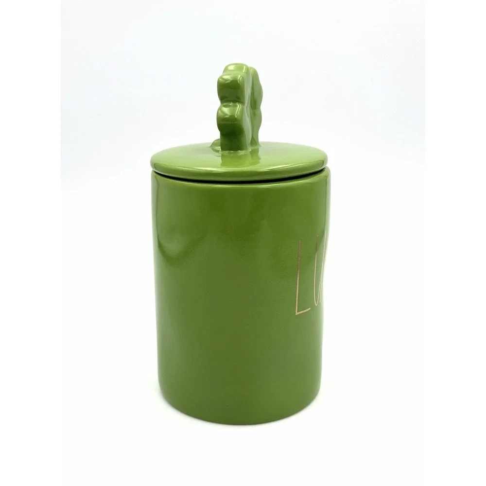 Rae Dunn Magenta Lucky Golden Amber Ceramic Jar Candle Clover Lid Green New